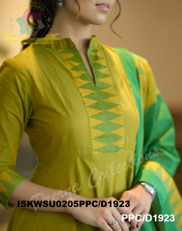 Handloom Cotton Anarkali Kurti With Pant And Maglagiri Cotton Dupatta-ISKWSU0205PPC/D1923