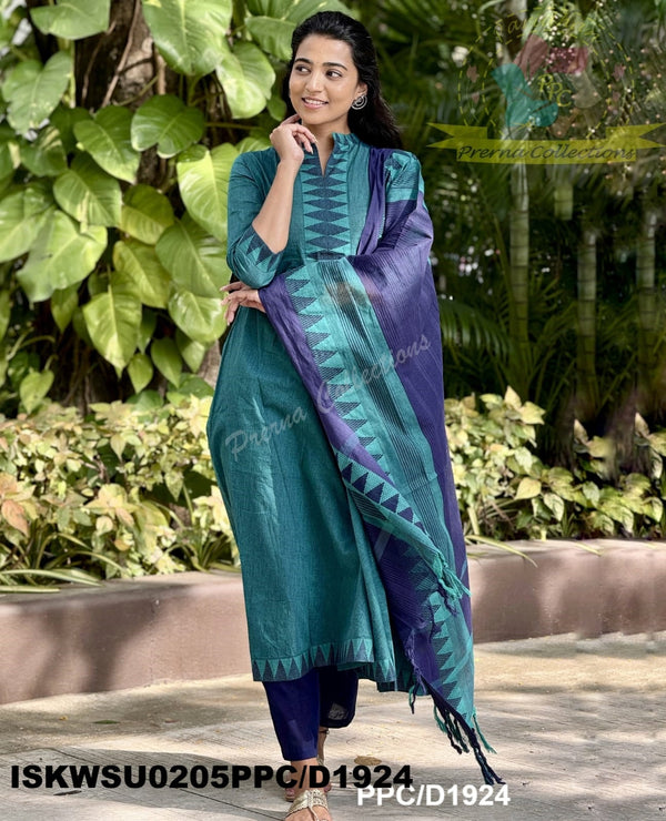 Handloom Cotton Anarkali Kurti With Pant And Maglagiri Cotton Dupatta-ISKWSU0205PPC/D1924