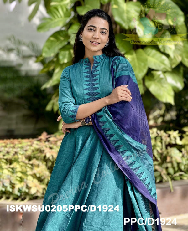 Handloom Cotton Anarkali Kurti With Pant And Maglagiri Cotton Dupatta-ISKWSU0205PPC/D1924