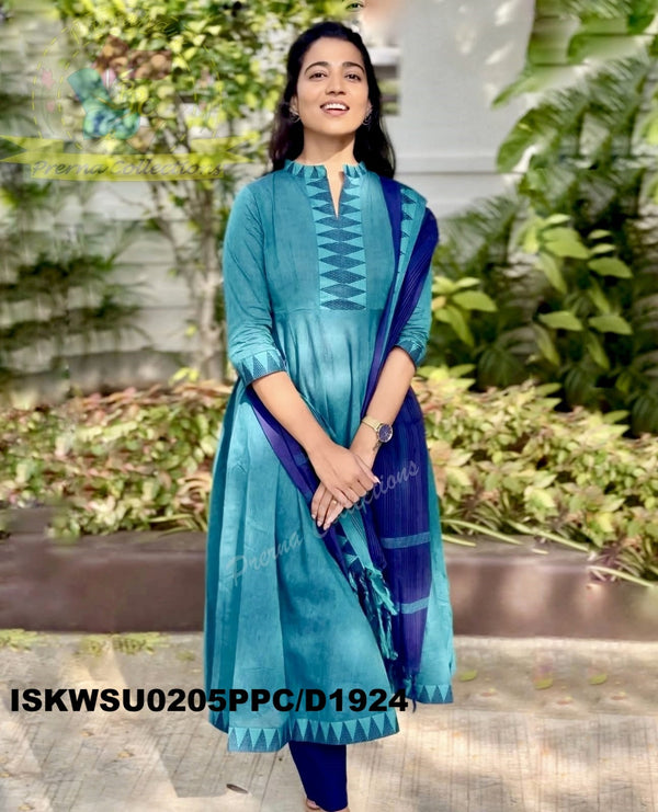 Handloom Cotton Anarkali Kurti With Pant And Maglagiri Cotton Dupatta-ISKWSU0205PPC/D1924