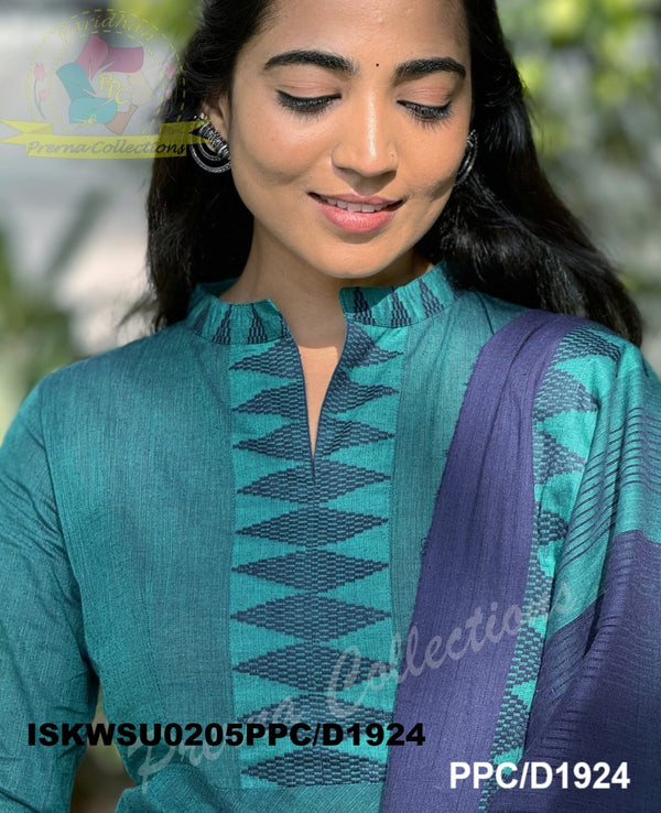 Handloom Cotton Anarkali Kurti With Pant And Maglagiri Cotton Dupatta-ISKWSU0205PPC/D1924