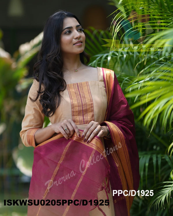 Handloom Cotton Anarkali Kurti With Pant And Cotton Dupatta-ISKWSU0205PPC/D1925