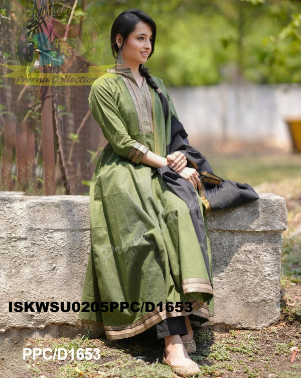 Handloom Cotton Anarkali Kurti With Pant And Cotton Dupatta-ISKWSU0205PPC/D1653