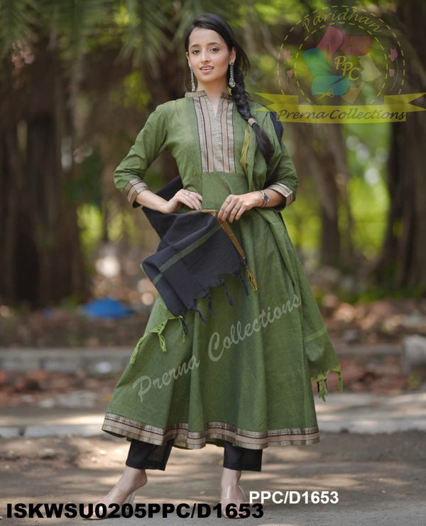 Handloom Cotton Anarkali Kurti With Pant And Cotton Dupatta-ISKWSU0205PPC/D1653