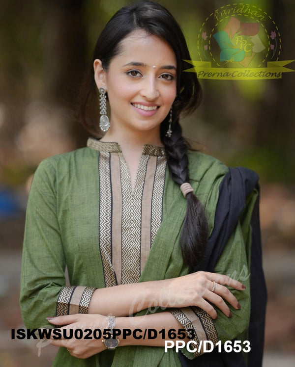 Handloom Cotton Anarkali Kurti With Pant And Cotton Dupatta-ISKWSU0205PPC/D1653