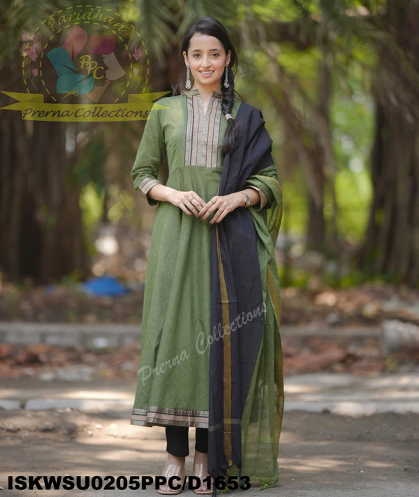 Handloom Cotton Anarkali Kurti With Pant And Cotton Dupatta-ISKWSU0205PPC/D1653