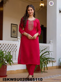 Embroidered Silk Kurti With Pant And Printed Dupatta-ISKWSU020565110