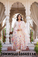 Embroidered Malmal Cotton Anarkali Kurti With Pant And Dupatta-ISKWSU020565111