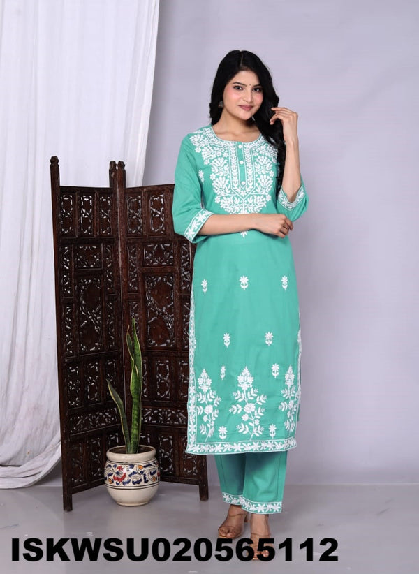 Embroidered Cotton Kurti With Pant And Dupatta-ISKWSU020565112