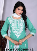 Embroidered Cotton Kurti With Pant And Dupatta-ISKWSU020565112