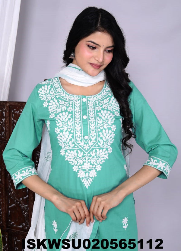 Embroidered Cotton Kurti With Pant And Dupatta-ISKWSU020565112
