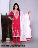 Embroidered Cotton Kurti With Pant And Dupatta-ISKWSU020565112