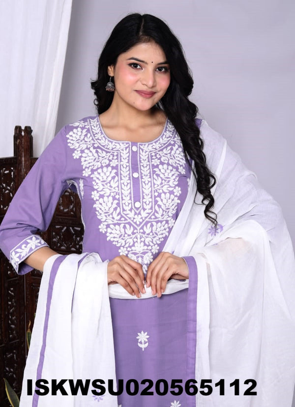 Embroidered Cotton Kurti With Pant And Dupatta-ISKWSU020565112