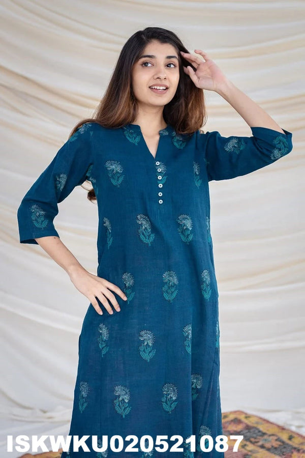 Printed Cotton Kurti With Pant-ISKWKU020521087