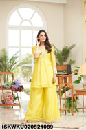 Embroidered Malmal Chanderi Kurti With Palazzo-ISKWKU020521089