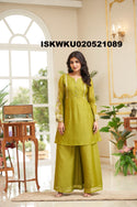 Embroidered Malmal Chanderi Kurti With Palazzo-ISKWKU020521089