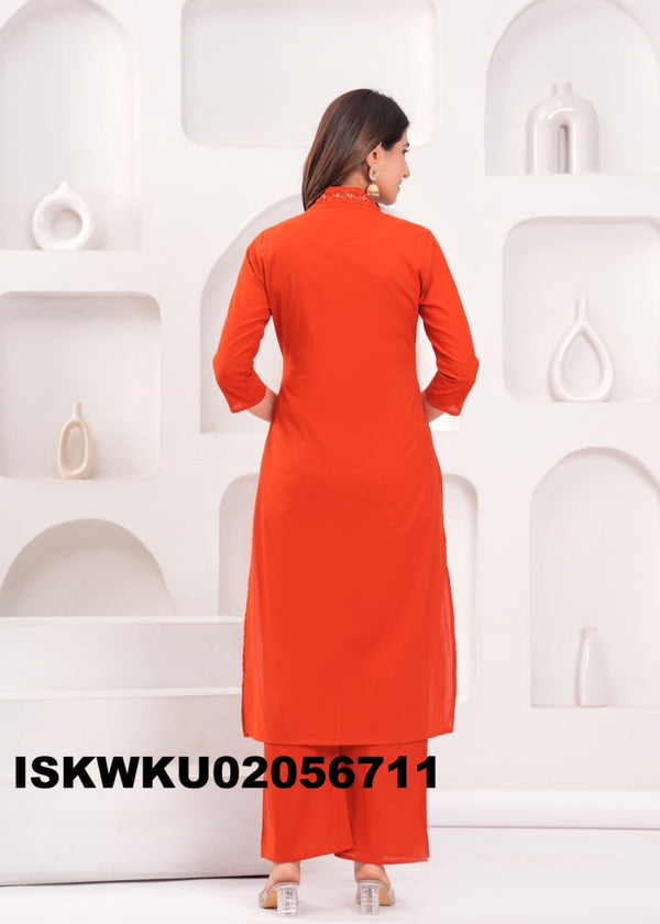 Sequined Malma Cotton Flared Kurti With Palazzo-ISKWKU02056711