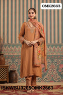 Embroidered Chinon Kurti With Pant And Digital Printed Dupatta-ISKWSU0205OMK2663
