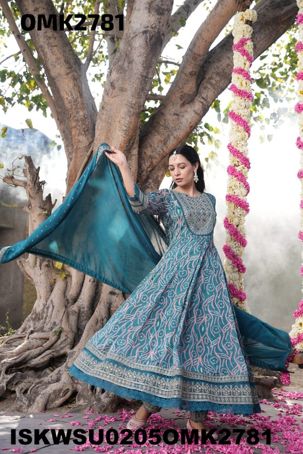 Digital Floral Printed Chinon Anarkali Kurti With Pant And Dupatta-ISKWSU0205OMK2781
