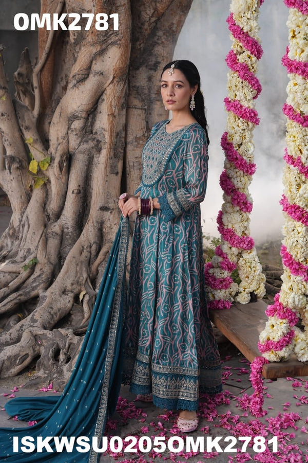 Digital Floral Printed Chinon Anarkali Kurti With Pant And Dupatta-ISKWSU0205OMK2781