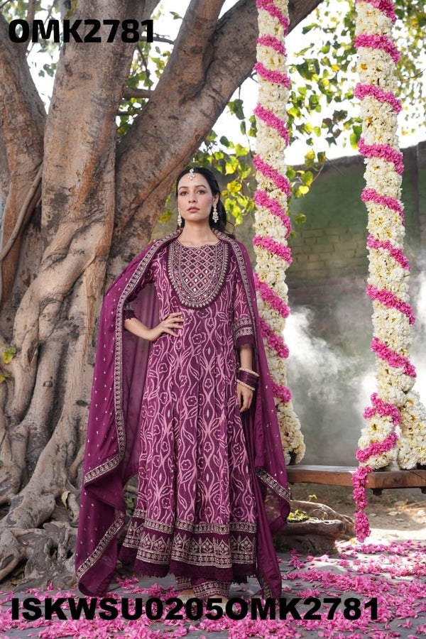 Digital Floral Printed Chinon Anarkali Kurti With Pant And Dupatta-ISKWSU0205OMK2781