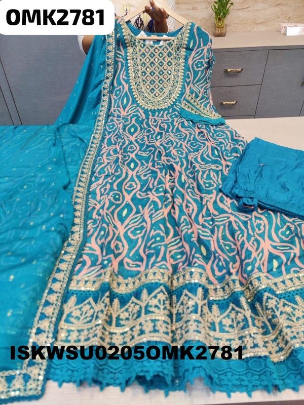 Digital Floral Printed Chinon Anarkali Kurti With Pant And Dupatta-ISKWSU0205OMK2781