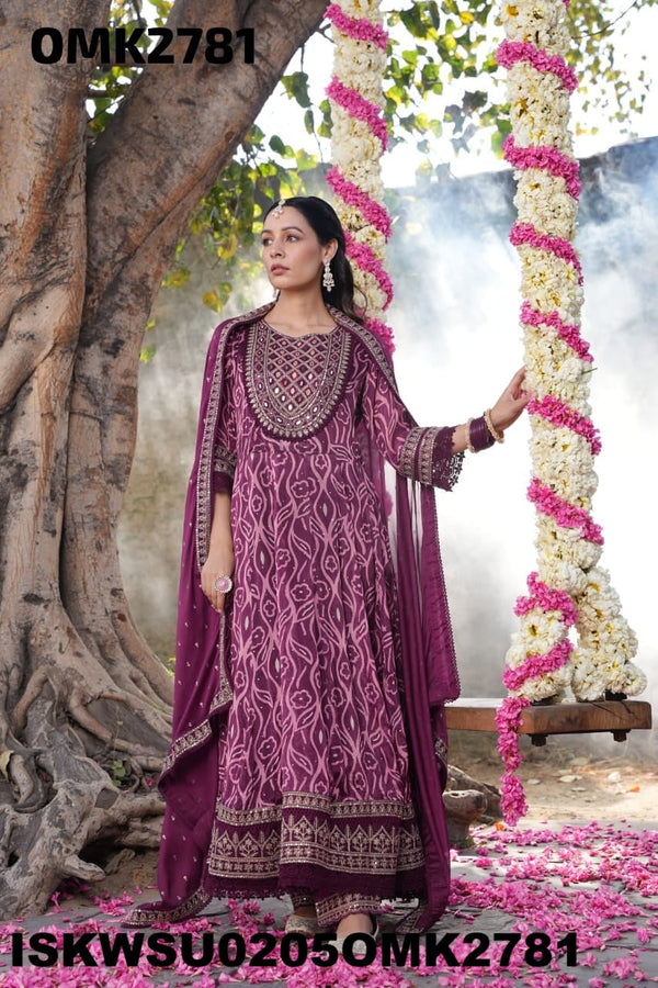 Digital Floral Printed Chinon Anarkali Kurti With Pant And Dupatta-ISKWSU0205OMK2781