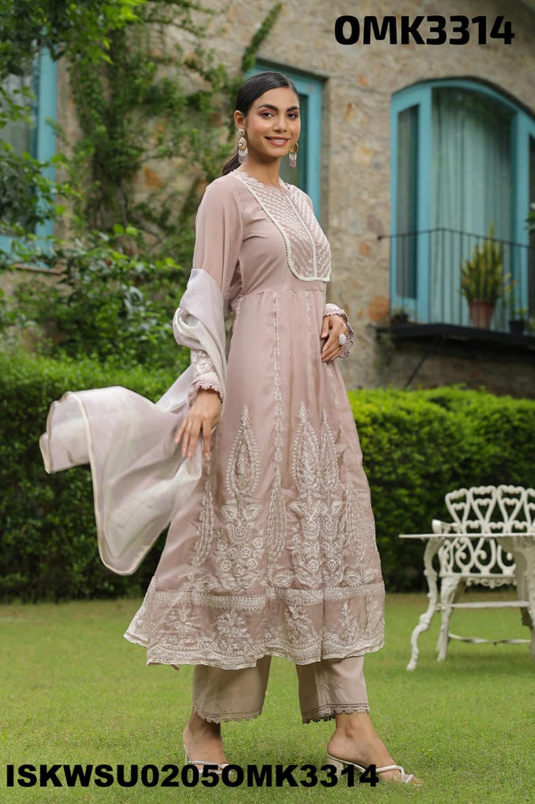 Embroidered Organza Anarkali Kurti With Pant And Digital Printed Dupatta-ISKWSU0205OMK3314