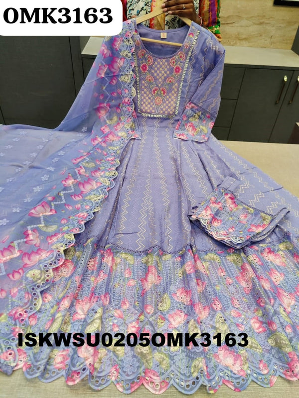 Embroidered Dobby Cotton Anarkali Kurti With Pant And Dupatta-ISKWSU0205OMK3163