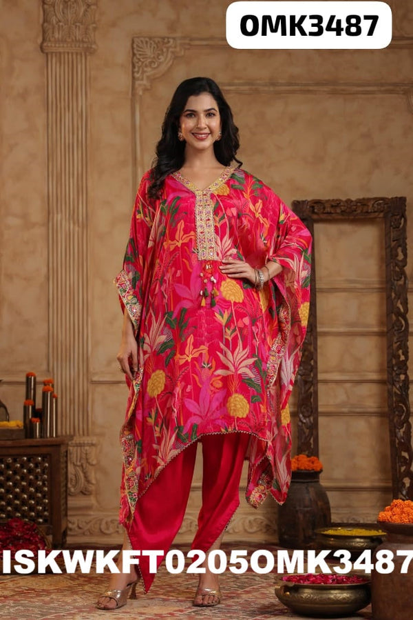 Digital Floral Printed Chinon Kaftan With Tulip Pant-ISKWKFT0205OMK3487