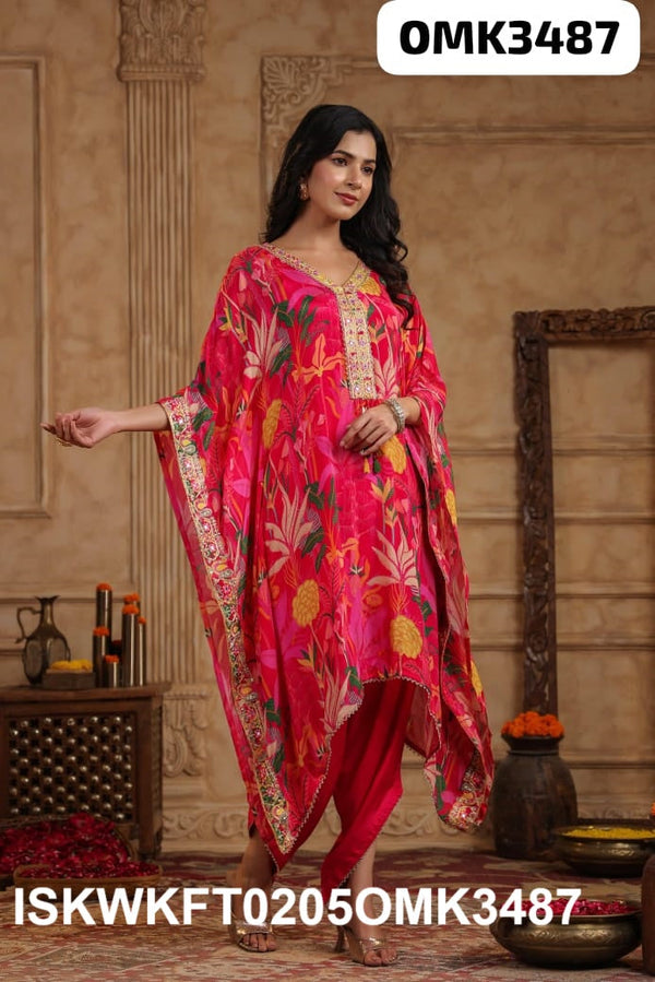 Digital Floral Printed Chinon Kaftan With Tulip Pant-ISKWKFT0205OMK3487