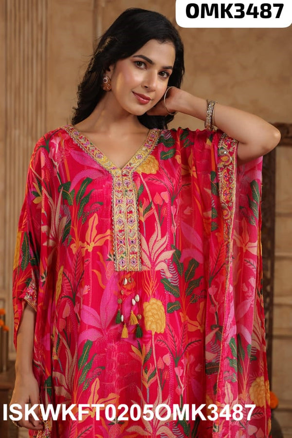 Digital Floral Printed Chinon Kaftan With Tulip Pant-ISKWKFT0205OMK3487