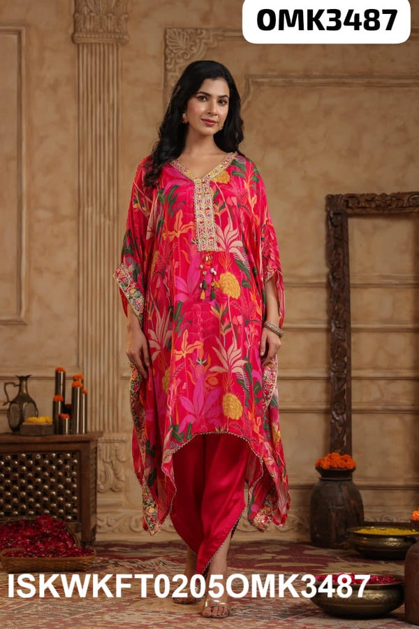 Digital Floral Printed Chinon Kaftan With Tulip Pant-ISKWKFT0205OMK3487