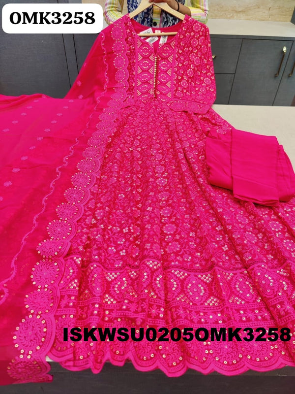Embroidered Georgette Anarkali Kurti With Pant And Dupatta-ISKWSU0205OMK3258