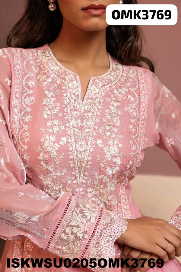 Embroidered Organza Kurti With Shantoon Pant And Dupatta-ISKWSU0205OMK3769