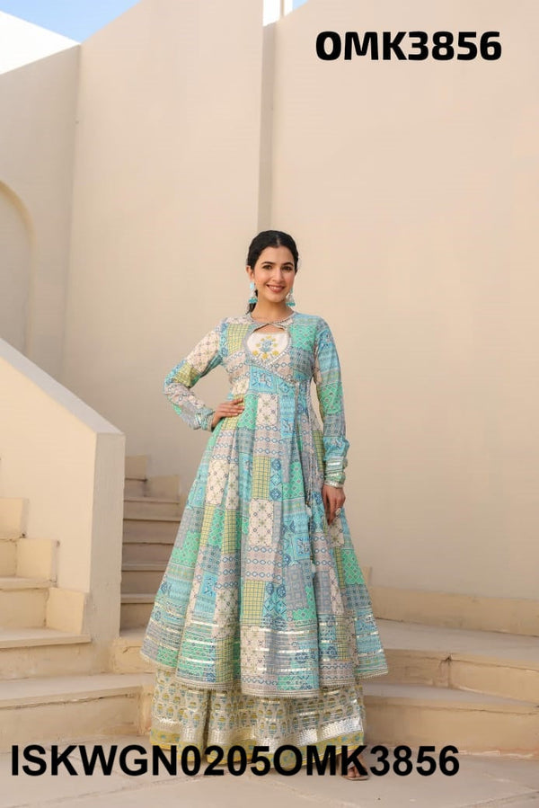 Printed Cotton Kurti Attached With Gown-ISKWGN0205OMK3856