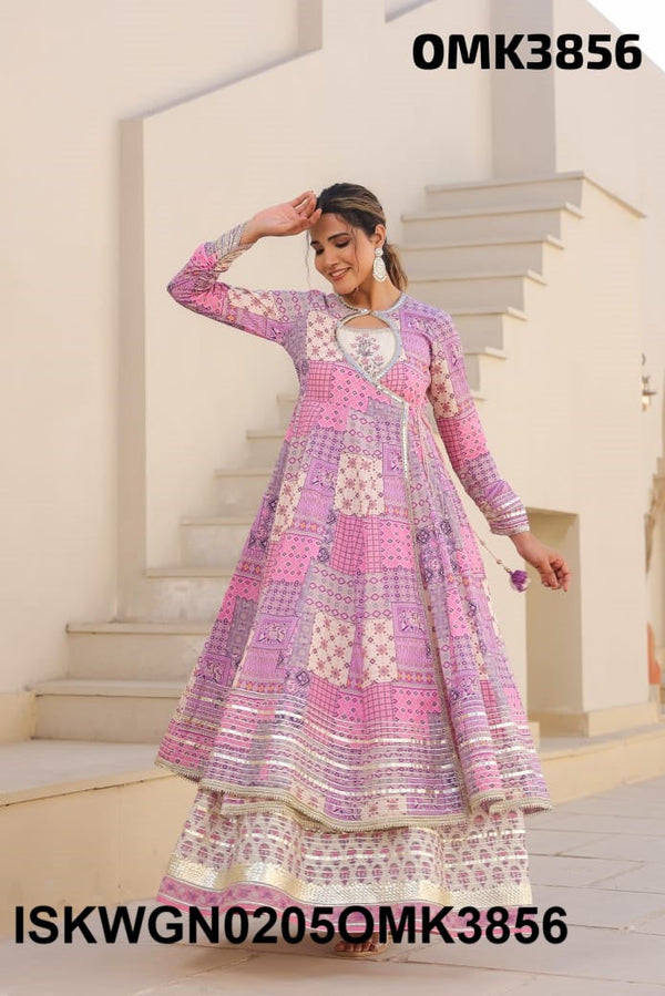 Printed Cotton Kurti Attached With Gown-ISKWGN0205OMK3856