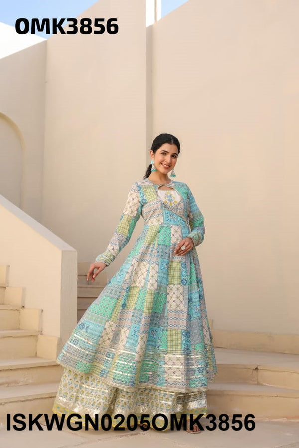 Printed Cotton Kurti Attached With Gown-ISKWGN0205OMK3856