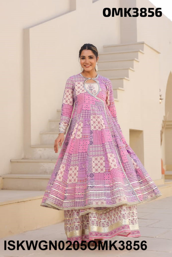 Printed Cotton Kurti Attached With Gown-ISKWGN0205OMK3856