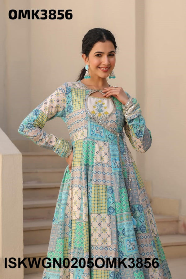 Printed Cotton Kurti Attached With Gown-ISKWGN0205OMK3856