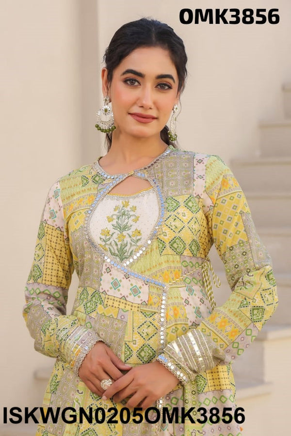Printed Cotton Kurti Attached With Gown-ISKWGN0205OMK3856