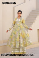 Printed Cotton Kurti Attached With Gown-ISKWGN0205OMK3856