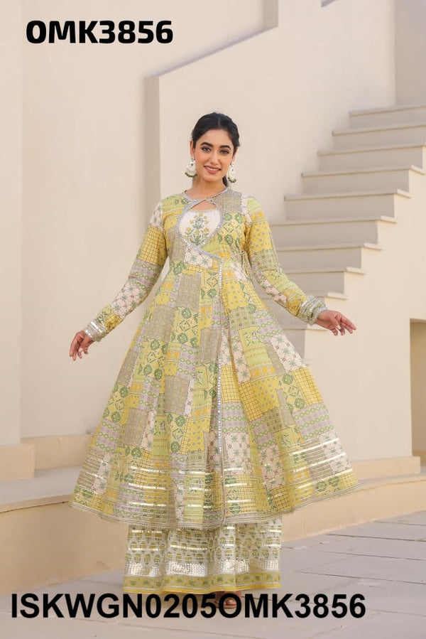 Printed Cotton Kurti Attached With Gown-ISKWGN0205OMK3856