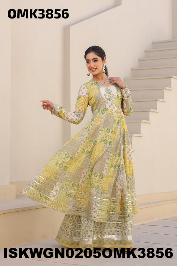Printed Cotton Kurti Attached With Gown-ISKWGN0205OMK3856