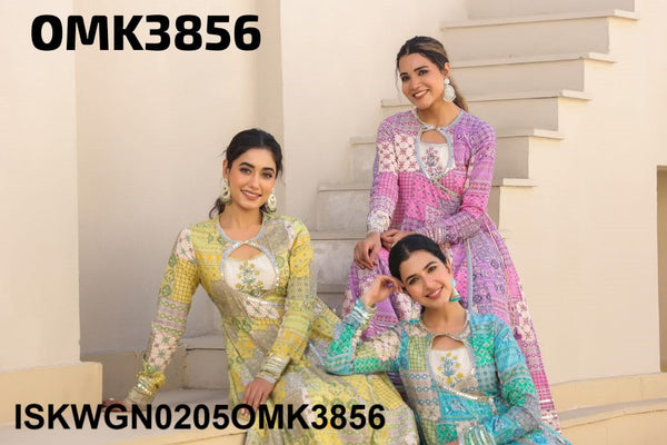 Printed Cotton Kurti Attached With Gown-ISKWGN0205OMK3856
