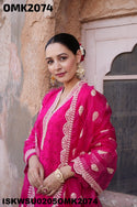 Embroidered Rayon Schiffli Naira Cut Kurti With Harem Pant And Dupatta-ISKWSU0205OMK2074