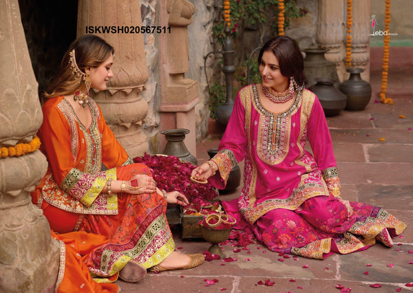 Embordered Chinon Kurti With Digital Printed Sharara And Dupatta-ISKWSH020567511