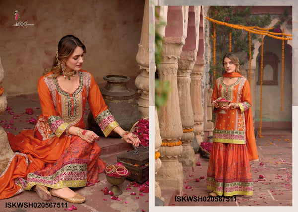 Embordered Chinon Kurti With Digital Printed Sharara And Dupatta-ISKWSH020567511