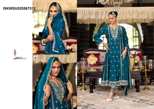 Embordered Chinon Kurti With Pant And Dupatta-ISKWSU020567512