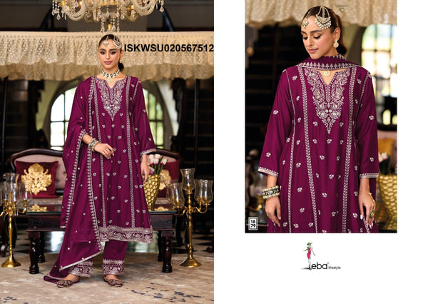 Embordered Chinon Kurti With Pant And Dupatta-ISKWSU020567512